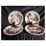 Porcelain Teacup & Saucer Set (Lot of 4)