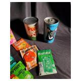 Vintage Kool-Aid, Tang, Fun Face & Popeye Drink Mix Packets with Collectible Containers (Lot of 20)