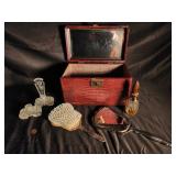 Vintage Vanity Dresser Set with Mirror, Brush & Perfume Bottles (Lot of 5)