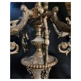 Ornate Brass & Porcelain 5-Light Candelabra Chandelier