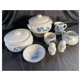 Mixed Blue Floral Stoneware Serveware (Lot of 8)