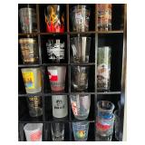 Assorted Shot Glass Collection With Display Cabinet