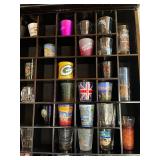 Assorted Shot Glass Collection With Display Cabinet
