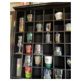 Assorted Shot Glass Collection With Display Cabinet