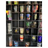 Assorted Shot Glass Collection With Display Cabinet