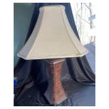 Carved Wood Table Lamp with Fabric Shade