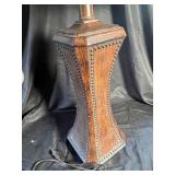 Carved Wood Table Lamp with Fabric Shade