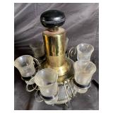 Brass-Tone Decanter With 6 Glass Cordials