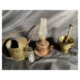 Skultuna 807 Brass Vessel, Oil Lamp & Mortar Set (Lot of 4)