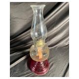 Glass Oil Lamp with Ruby Red Base