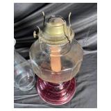 Glass Oil Lamp with Ruby Red Base