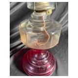 Glass Oil Lamp with Ruby Red Base