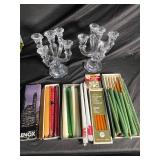 Lenox Crystal Candelabras & Assorted Taper Candles Mixed Lot