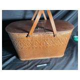 Woven Picnic Basket with Wooden Lid
