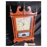Vintage Wooden Mantel Clock with Painted Glass Panel