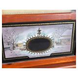Vintage Wooden Mantel Clock with Painted Glass Panel
