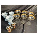 Gold Rim Coupe Glasses, White Goblets & Mugs (Lot of 11)