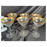 Gold Rim Coupe Glasses, White Goblets & Mugs (Lot of 11)