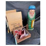 Hand-Carved Wooden Clam Basket with Figurine & Original Box