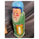Hand-Carved Wooden Clam Basket with Figurine & Original Box
