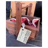 Hand-Carved Wooden Clam Basket with Figurine & Original Box