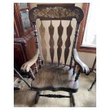 Wood Spindle Back Chair with Floral Crest