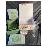 Holiday Gift Boxes & Clear Cone Vases (Lot of 7)