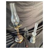 Vintage Oil Lamp, Vntage electric lamp and chimney (Lot of 3)