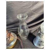 Vintage Oil Lamp, Vntage electric lamp and chimney (Lot of 3)