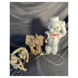 Garden Figurines Mixed Lot of 4 Snowman and Stone Pieces