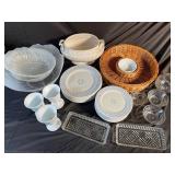 Assorted Dinnerware & Serveware in Storage Tote (Approx. 30 Pieces)