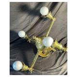 Vintage Brass 4-Light Ceiling Fixture with White Glass Shades