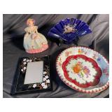 Andrea by Sadek Frame, Blue Fan, Porcelain Figure & Floral Plate (Lot of 4)