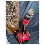 Decorative Ceramic Jar, Vino Bottle, Figural Pieces & Wicker Holder (Lot of 6)