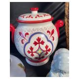 Decorative Ceramic Jar, Vino Bottle, Figural Pieces & Wicker Holder (Lot of 6)