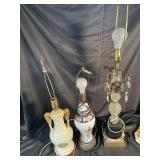 Decorative Table Lamp Lot of 3 - Porcelain & Crystal Accent Lamps