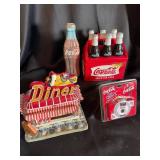 Coca-Cola Diner Cookie Jar, Bottle Carrier & Camera Tin (Lot of 4)