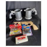 Metal Tankards, Die-Cast Cars & Toy Gun (Lot of 7)
