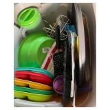Mixed Kitchen Storage & Prep Items in Tote