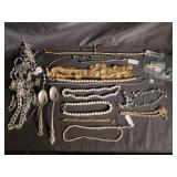 Jewelry Mixed Lot with Pearl Necklaces & International Silver Spoons