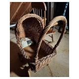 Wicker Baby Carriage & Painted Wooden Rocking Chair
