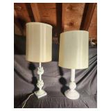 Pair of Decorative White Table Lamps with Floral Accents