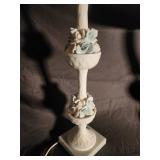 Pair of Decorative White Table Lamps with Floral Accents