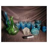 Blue & Green Art Glass Assortment (Lot of 14)