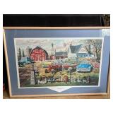 Framed Farm Scene Print 38 x 26