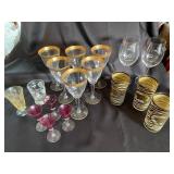 Mixed Glassware Set with Gold Rimmed Goblets & Leopard Tumblers (Lot of 19)