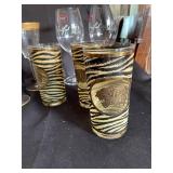 Mixed Glassware Set with Gold Rimmed Goblets & Leopard Tumblers (Lot of 19)