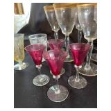 Mixed Glassware Set with Gold Rimmed Goblets & Leopard Tumblers (Lot of 19)