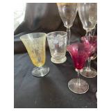 Mixed Glassware Set with Gold Rimmed Goblets & Leopard Tumblers (Lot of 19)