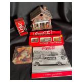 Coca-Cola Collectibles Mixed Lot of 5 - Birdhouse, Bank, Vehicles, Calendar & Tin
